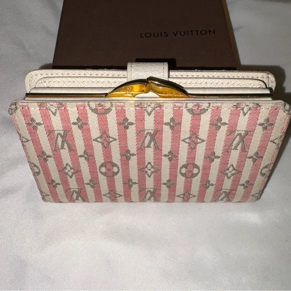 LOUIS VUITTON *rare* Mini Lin Croisette Portefeuille Viennois Pink/Rouge Wallet - Picture 7 of 15